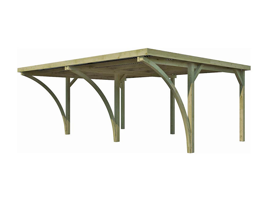 Carport double en bois et panneaux ondulés Capri 6 x 5 m