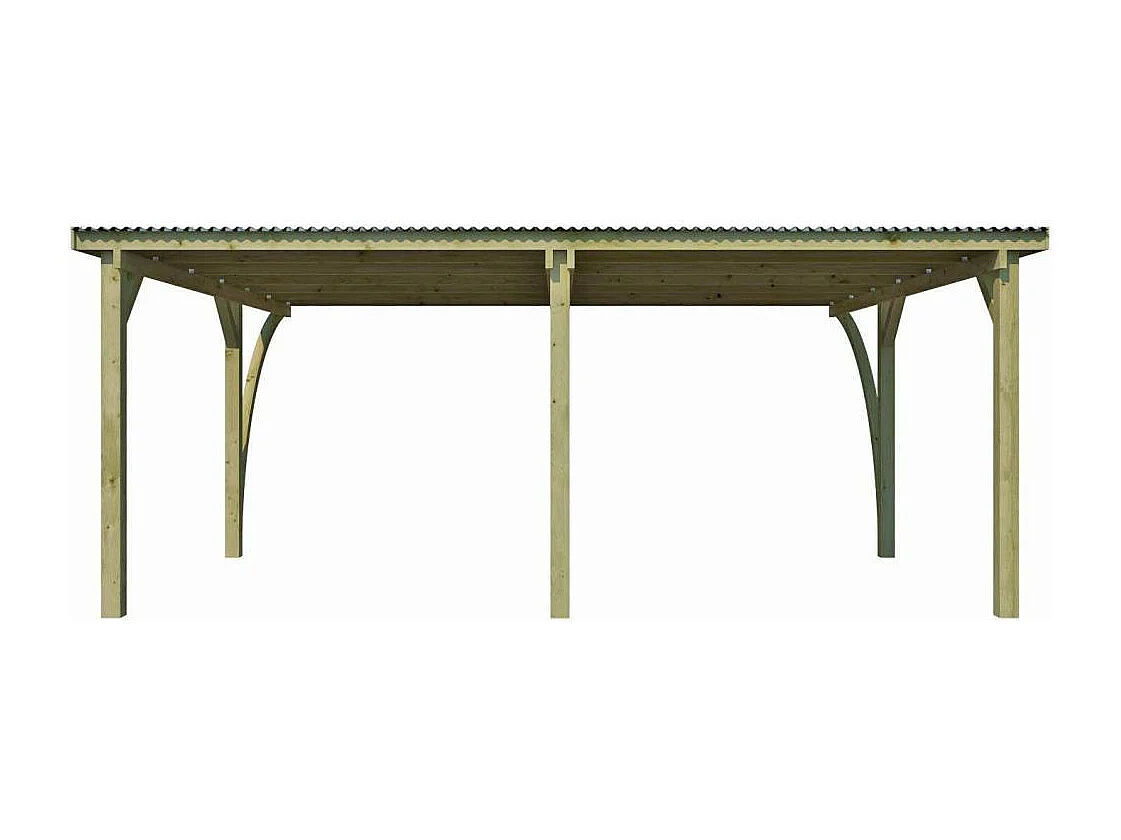 Carport double en bois et panneaux ondulés Capri 6 x 5 m