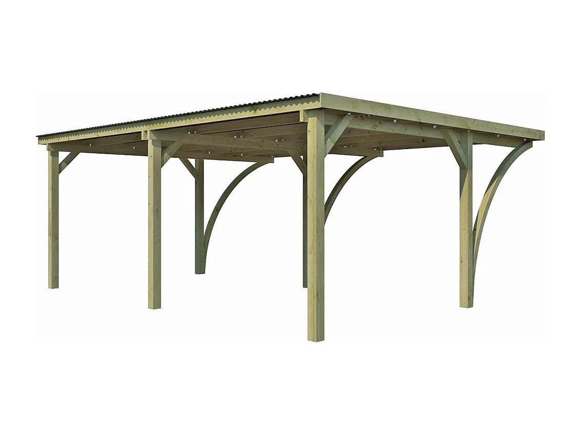 Carport double en bois et panneaux ondulés Capri 6 x 5 m