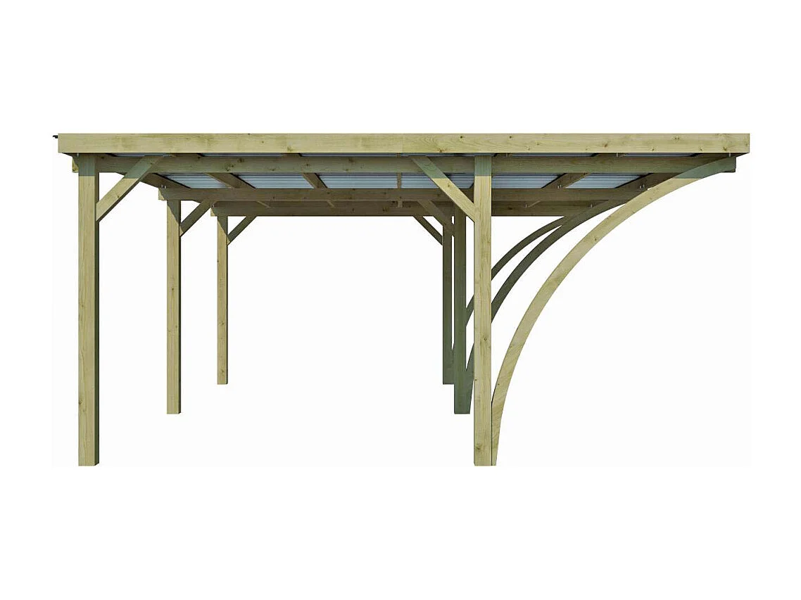 Carport double en bois et panneaux ondulés Capri 6 x 5 m