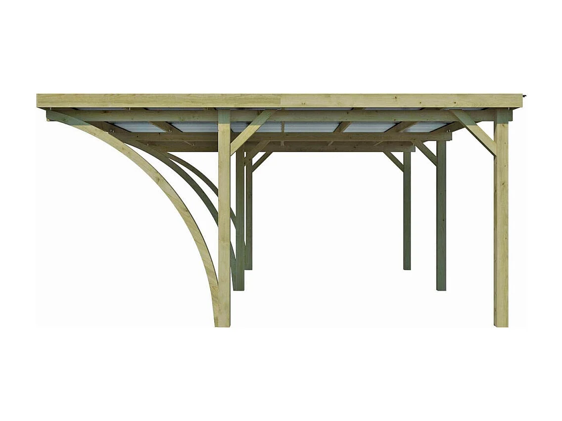 Carport double en bois et panneaux ondulés Capri 6 x 5 m