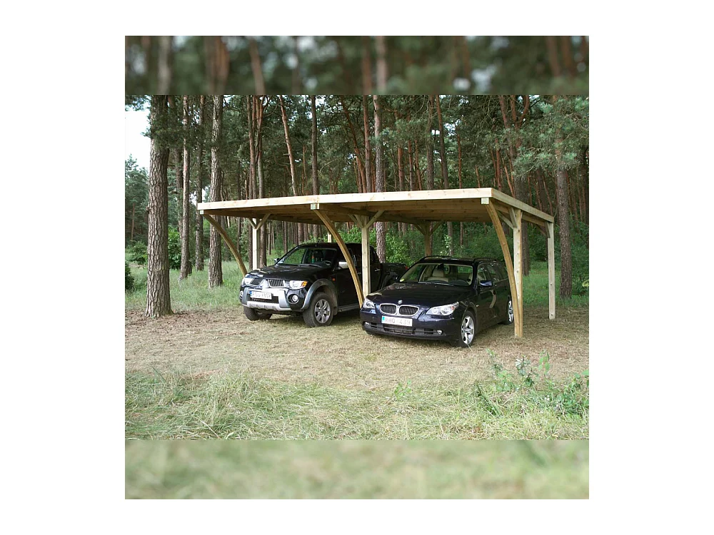 Carport double en bois et panneaux ondulés Capri 6 x 5,5 m