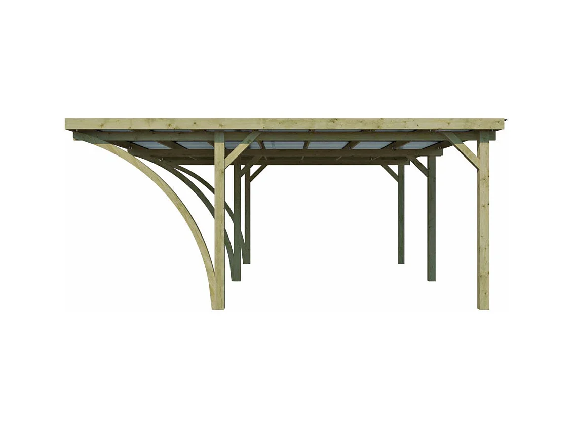 Carport double en bois et panneaux ondulés Capri 6 x 5,5 m
