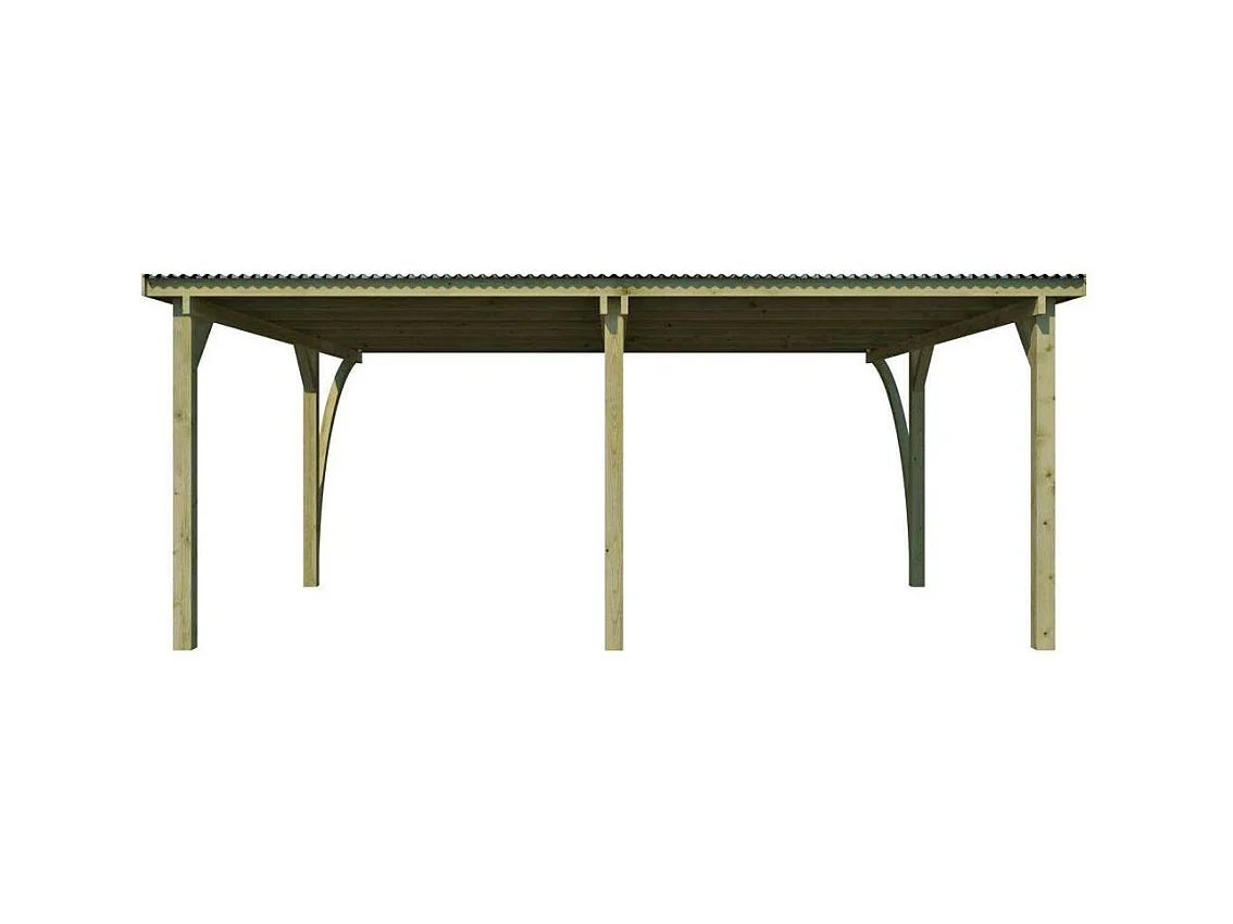 Carport double en bois et panneaux ondulés Capri 6 x 5,5 m
