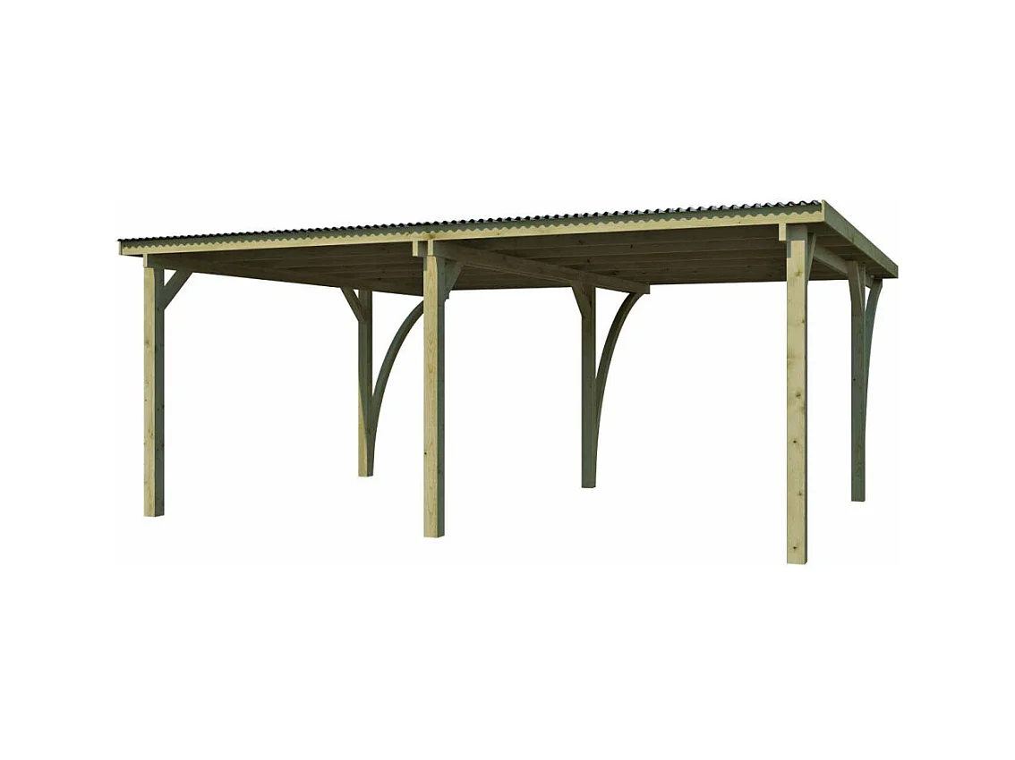 Carport double en bois et panneaux ondulés Capri 6 x 5,5 m