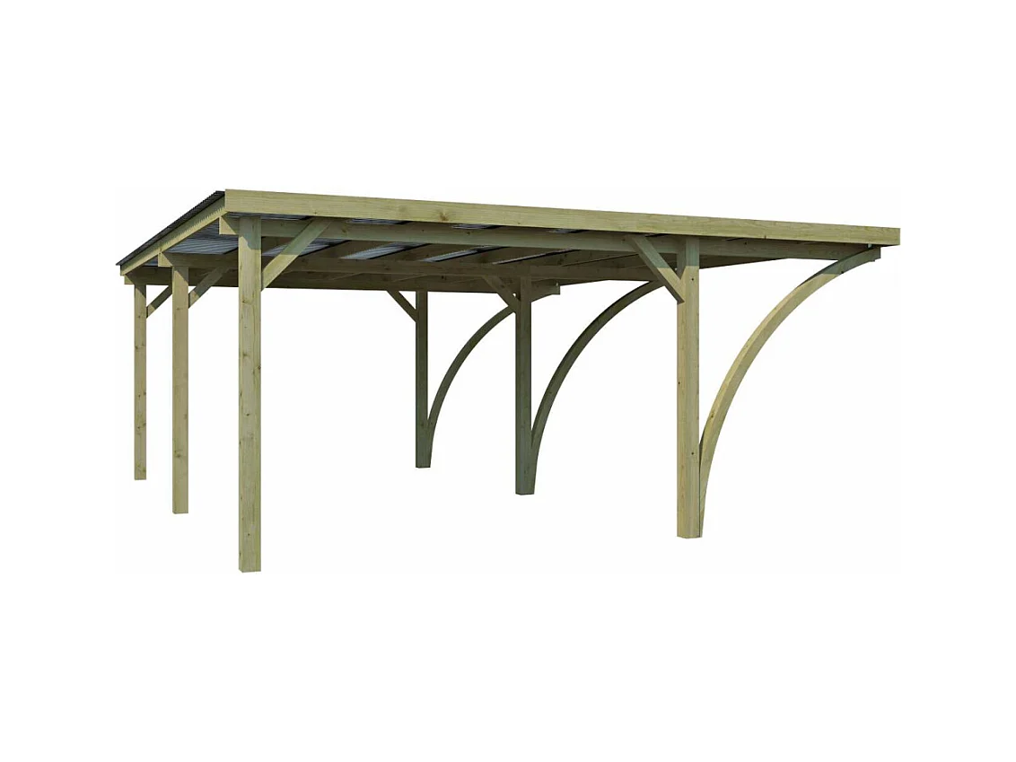 Carport double en bois et panneaux ondulés Capri 6 x 5,5 m