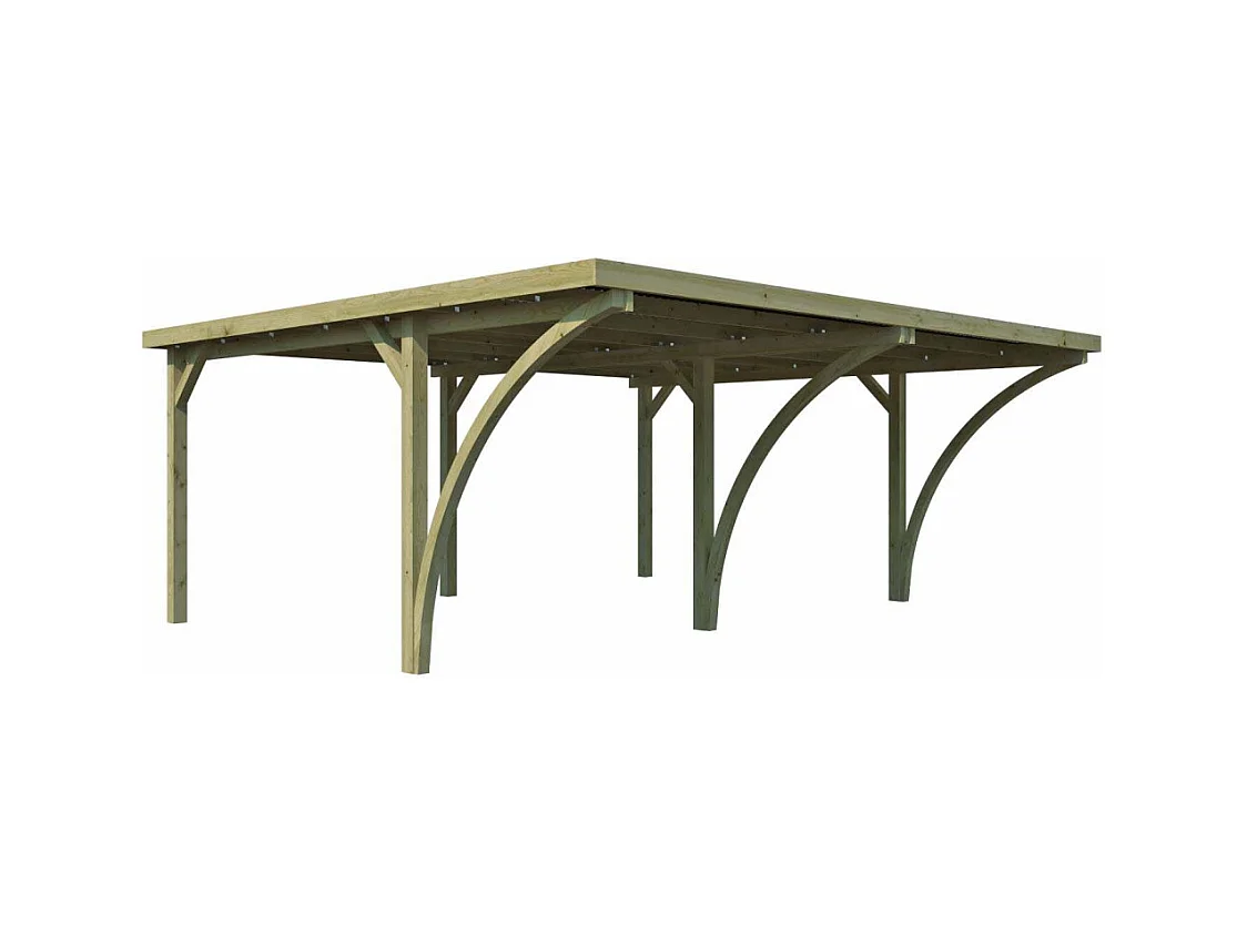 Carport double en bois et panneaux ondulés Capri 6 x 5,5 m