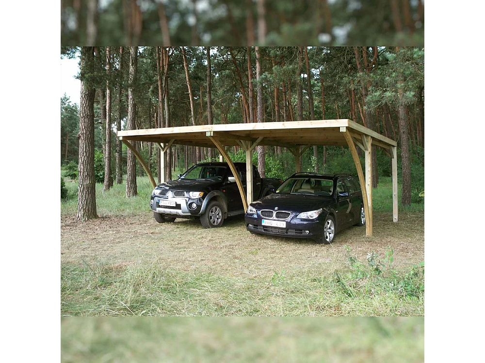 Carport double en bois et panneaux ondulés Capri 6 x 5,5 m