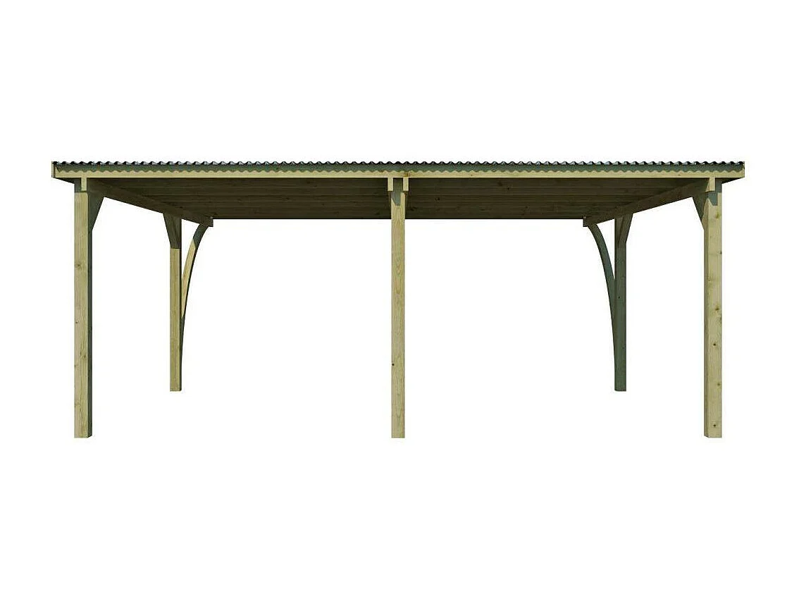 Carport double en bois et panneaux ondulés Capri 6 x 5,5 m