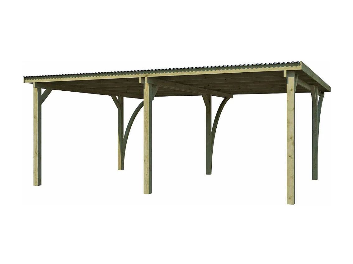 Carport double en bois et panneaux ondulés Capri 6 x 5,5 m