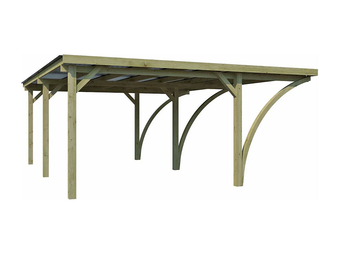 Carport double en bois et panneaux ondulés Capri 6 x 5,5 m