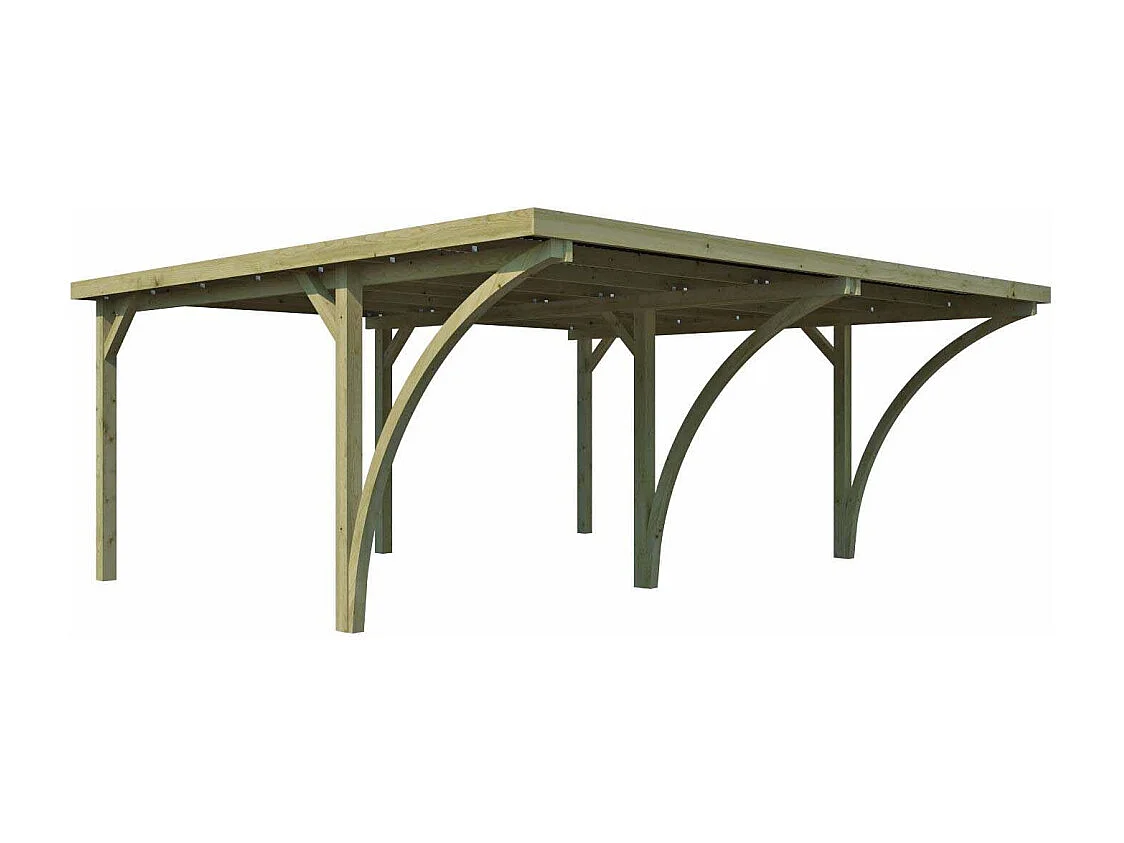 Carport double en bois et panneaux ondulés Capri 6 x 5,5 m