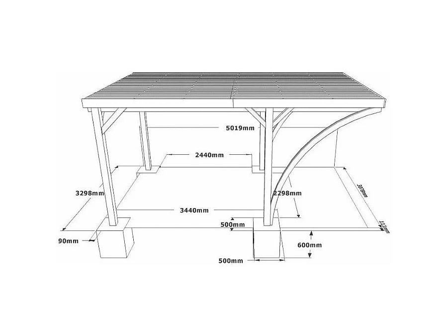 Carport en bois et panneaux ondulés 3x5 m Lido