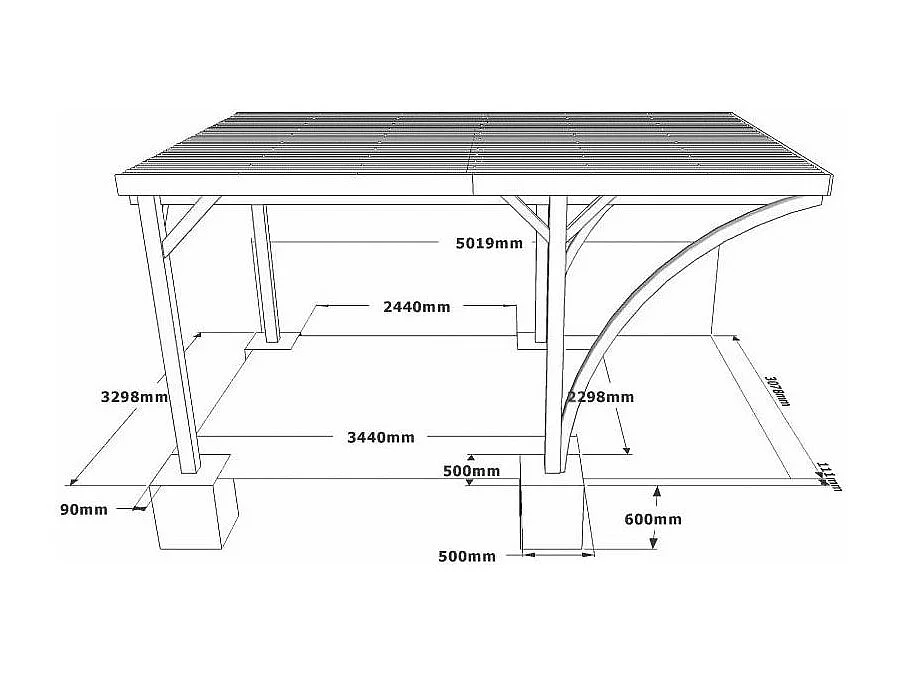 Carport en bois et panneaux ondulés 3x5 m Lido