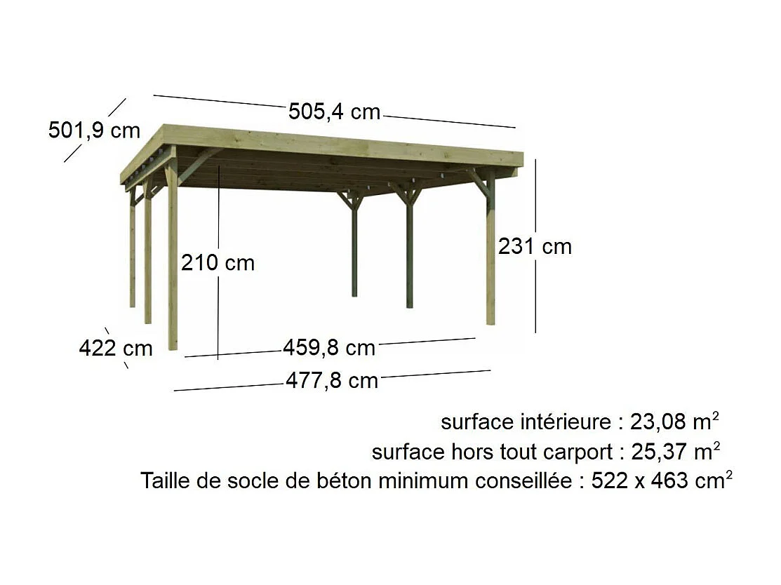 Carport double en bois Basic 5,1 x 5 m