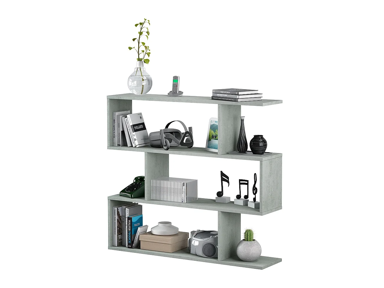 Bibliothèque, étagère basse 3 niveaux en bois mélaminé - Longueur 110 x Profondeur 24 x Hauteur 97 cm