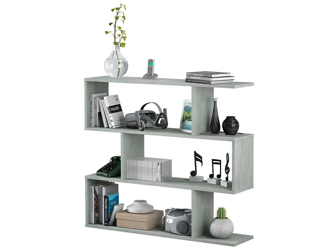 Bibliothèque, étagère basse 3 niveaux en bois mélaminé - Longueur 110 x Profondeur 24 x Hauteur 97 cm