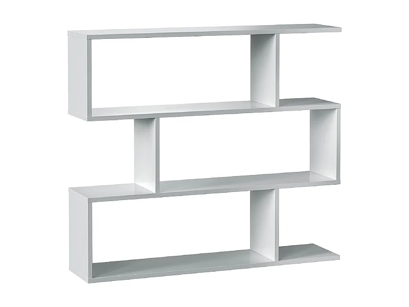 Bibliothèque, étagère basse 3 niveaux en bois mélaminé coloris blanc brillant - Longueur 110 x Profondeur 24 x Hauteur 97 cm