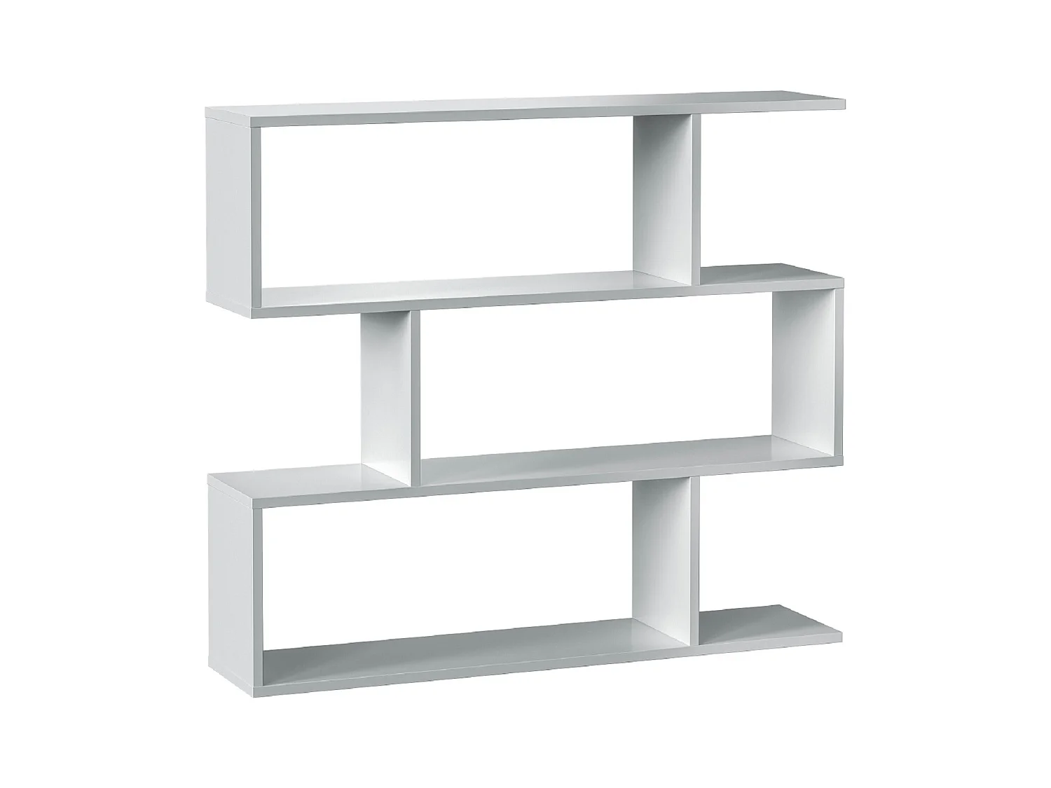 Bibliothèque, étagère basse 3 niveaux en bois mélaminé coloris blanc brillant - Longueur 110 x Profondeur 24 x Hauteur 97 cm