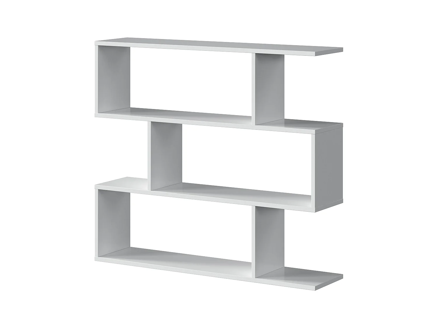 Bibliothèque, étagère basse 3 niveaux en bois mélaminé coloris blanc brillant - Longueur 110 x Profondeur 24 x Hauteur 97 cm
