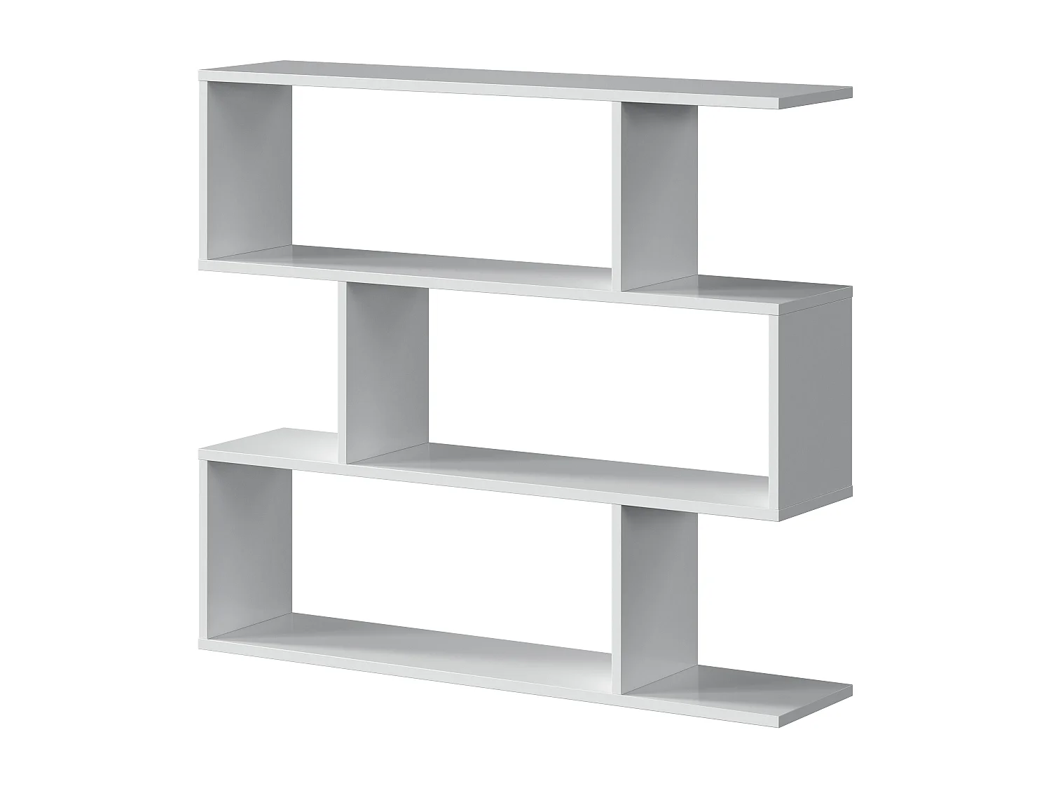 Bibliothèque, étagère basse 3 niveaux en bois mélaminé coloris blanc brillant - Longueur 110 x Profondeur 24 x Hauteur 97 cm