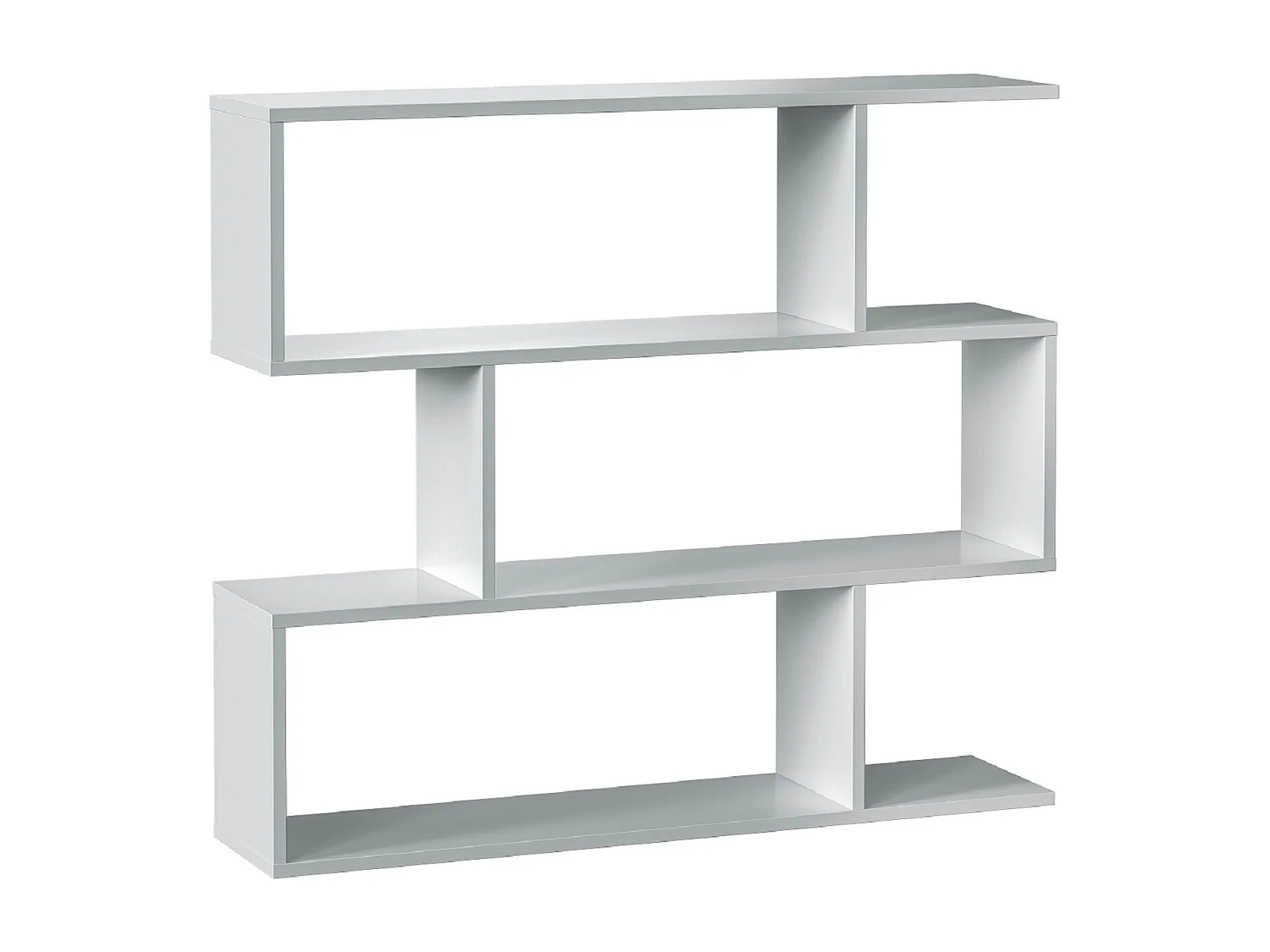 Bibliothèque, étagère basse 3 niveaux en bois mélaminé coloris blanc brillant - Longueur 110 x Profondeur 24 x Hauteur 97 cm