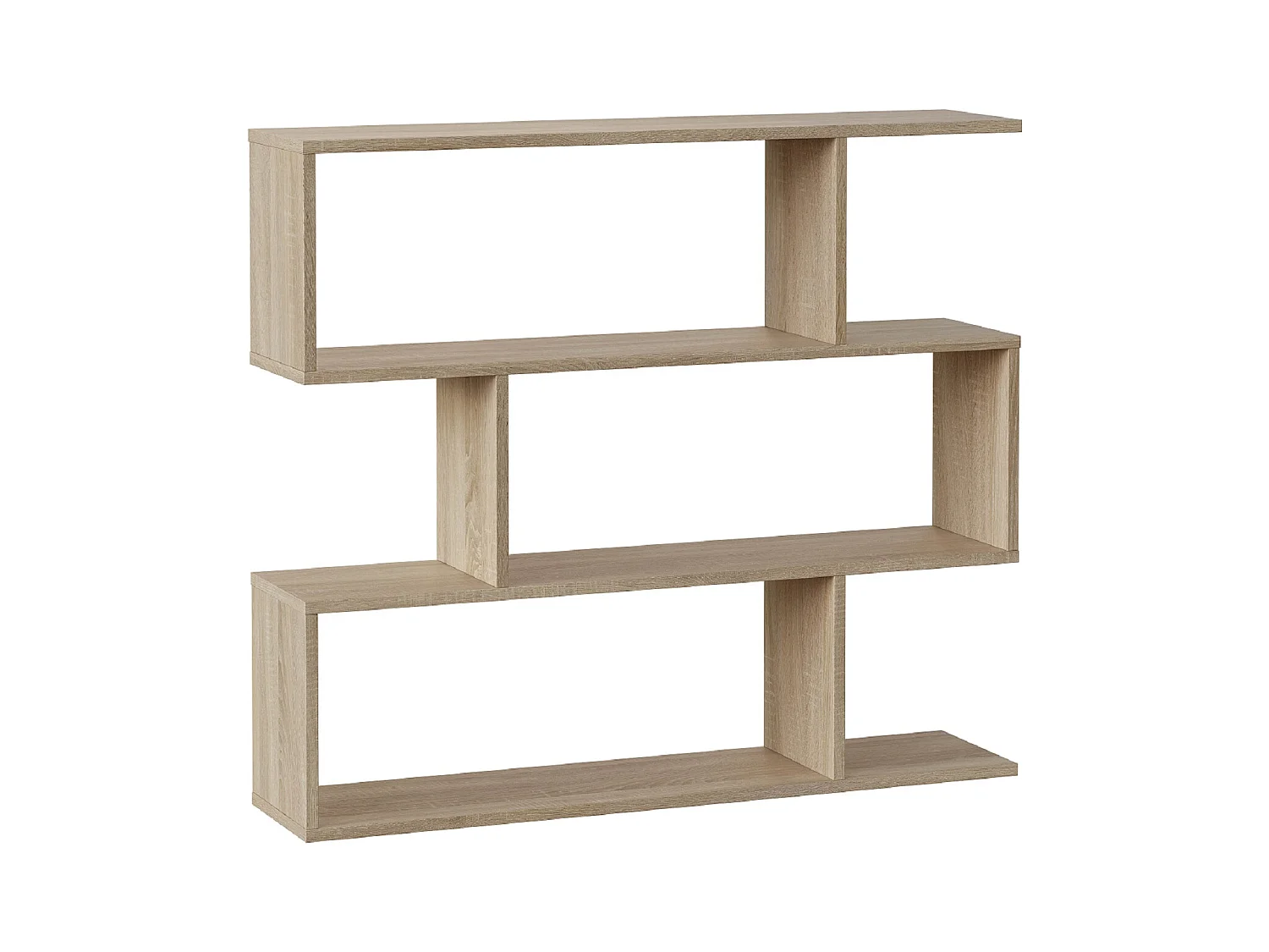 Bibliothèque, étagère basse 3 niveaux en bois mélaminé chêne - Longueur 110 x Profondeur 24 x Hauteur 97 cm
