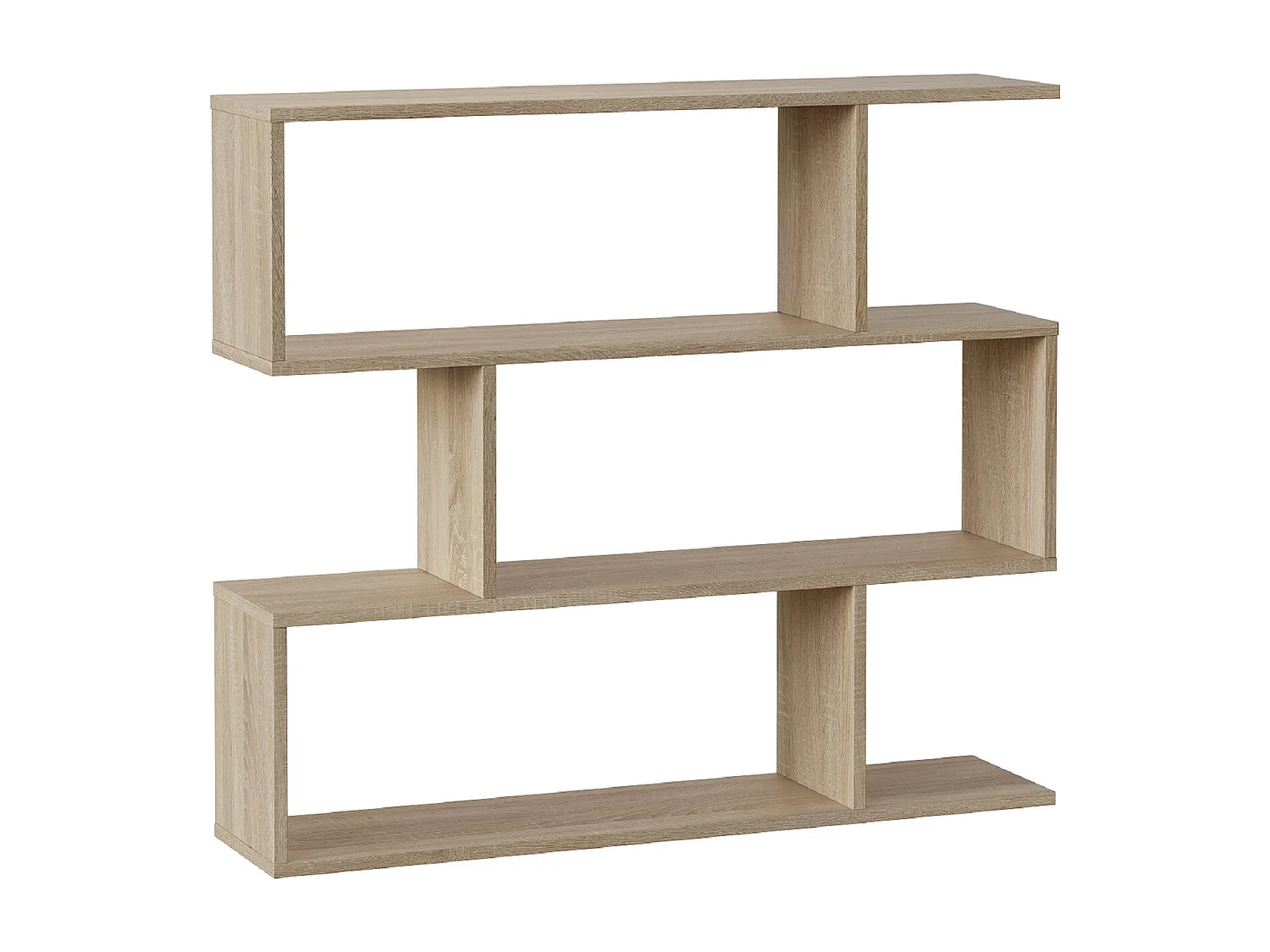 Bibliothèque, étagère basse 3 niveaux en bois mélaminé chêne - Longueur 110 x Profondeur 24 x Hauteur 97 cm