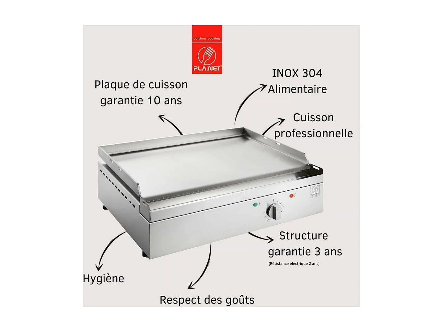 Plancha électrique en inox Chef 80 cm Sans accessoires