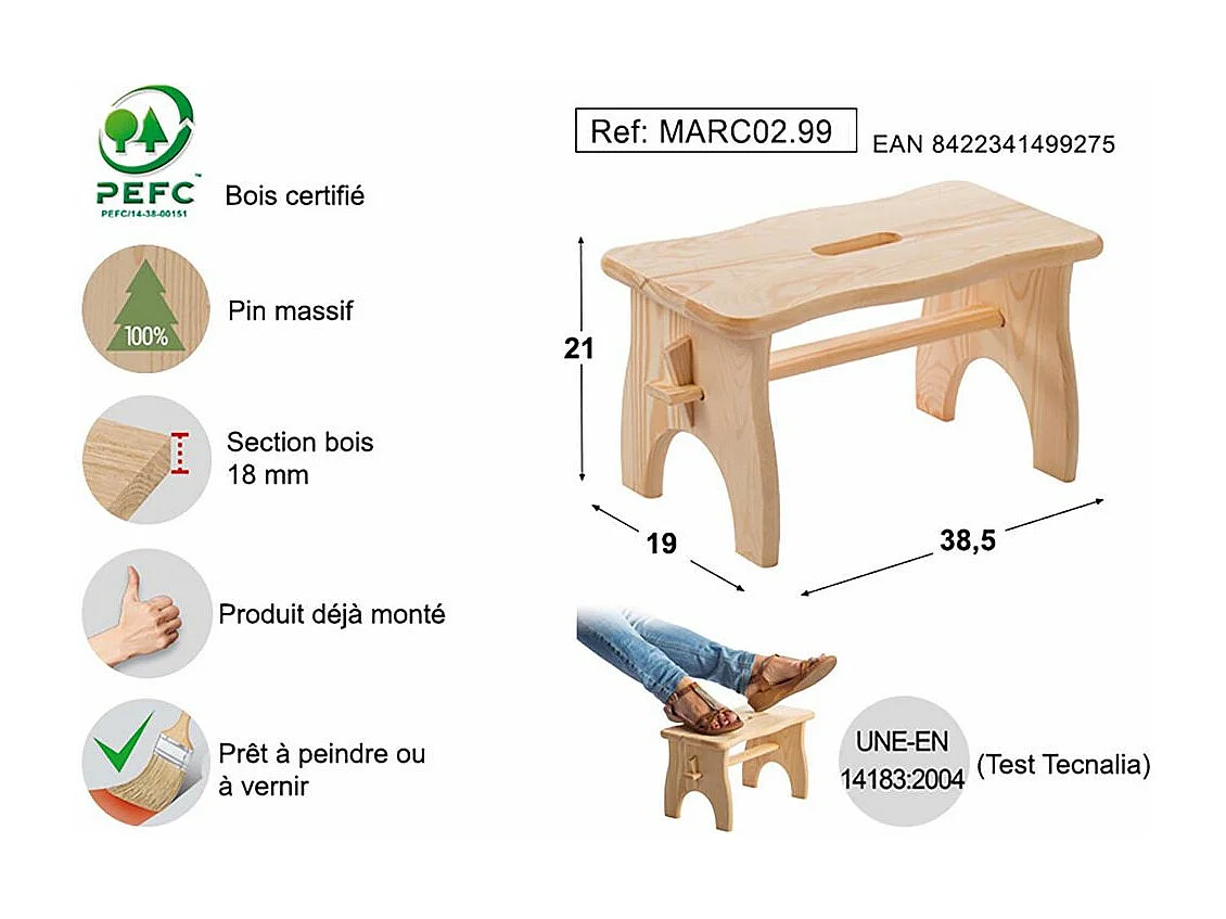 Fußhocker/Trittstufe aus Naturkiefernholz