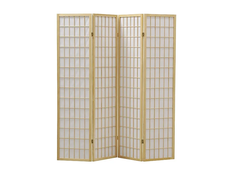 Grand paravent pin naturel et papier de riz