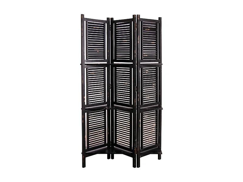 Paravent en bois vieilli avec étagères