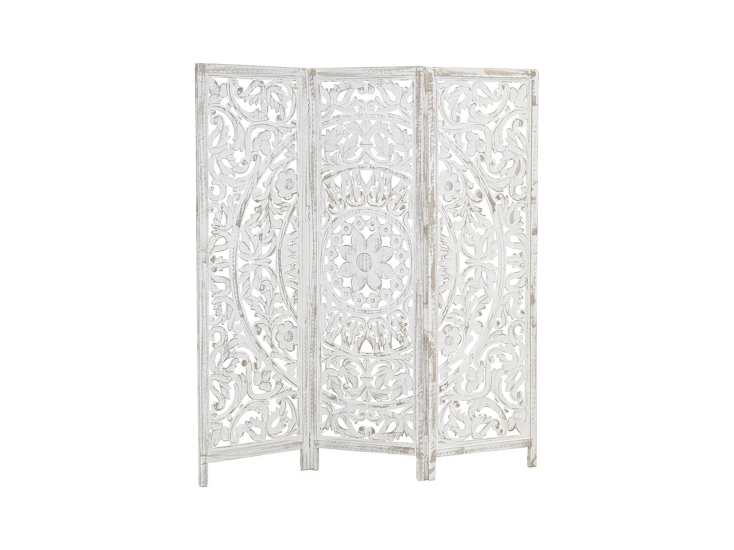 Paravent en manguier sculpté blanchi