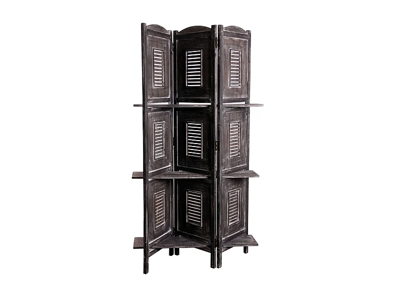 Paravent avec étagères en bois vieilli