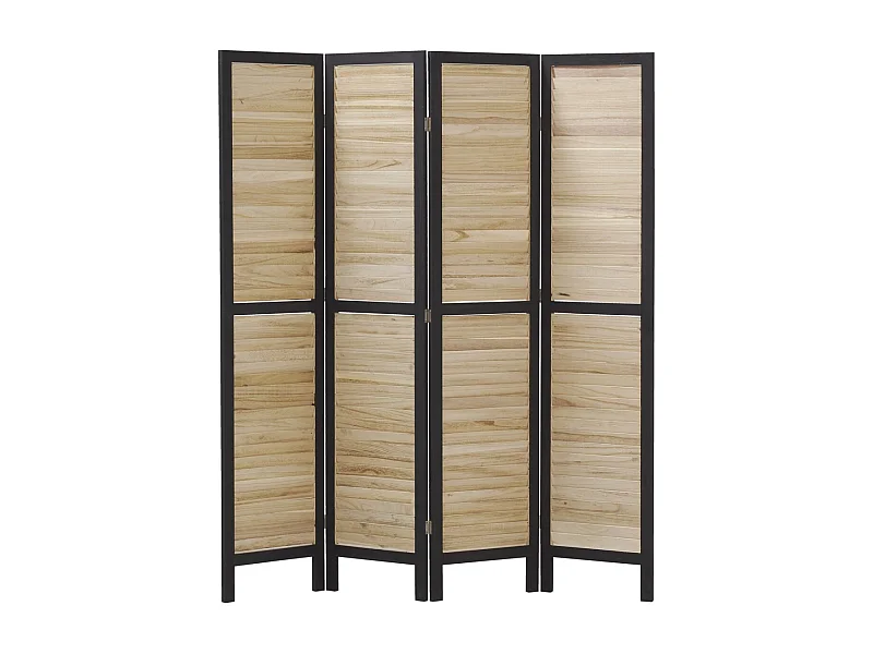 Paravent en bois naturel et noir 4 panneaux