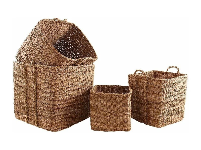 Cache-pots carrés en jonc de mer naturel (Lot de 4)
