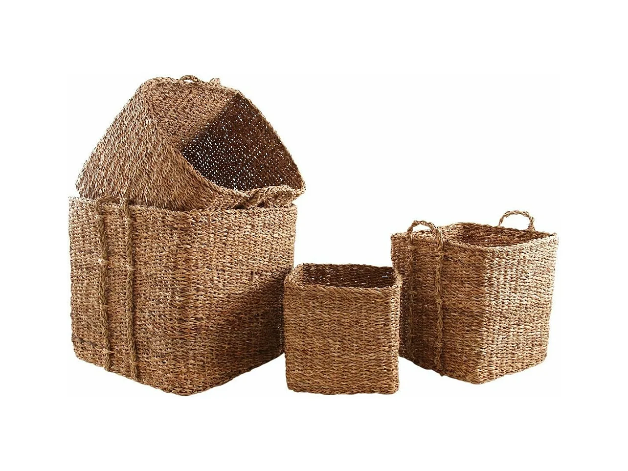 Cache-pots carrés en jonc de mer naturel (Lot de 4)