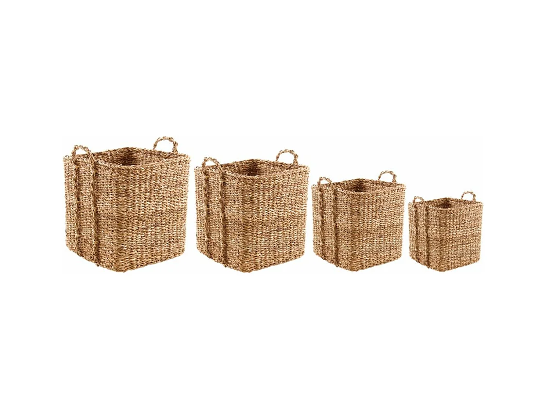 Cache-pots carrés en jonc de mer naturel (Lot de 4)