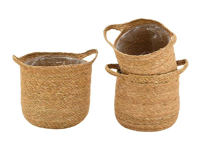 Cache-pots ronds en jonc (Lot de 3)