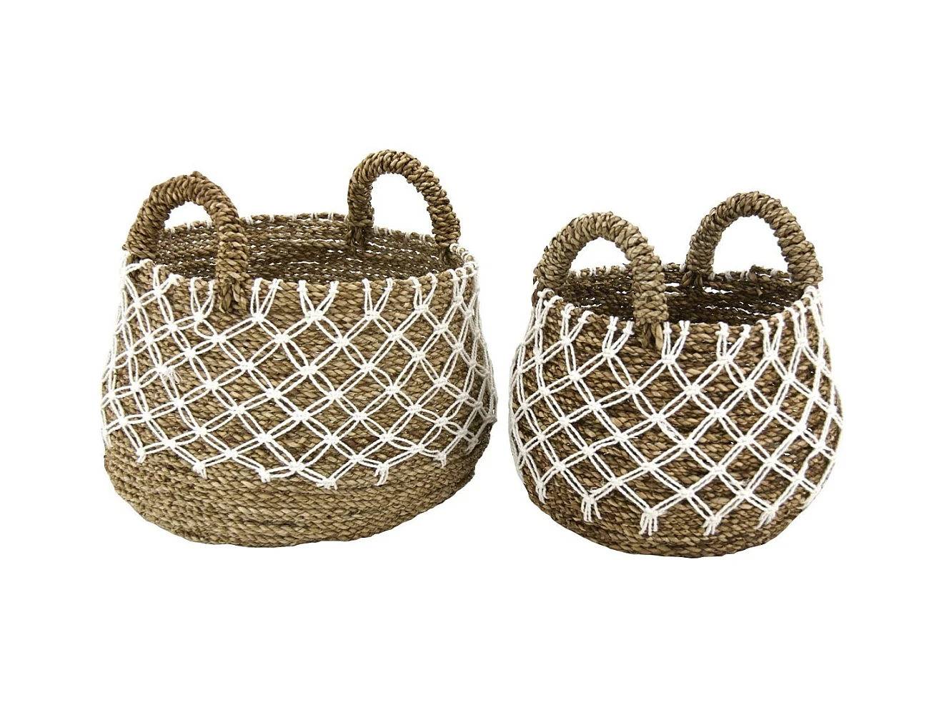 Cache-pots en jonc naturel et crochet (Lot de 2)