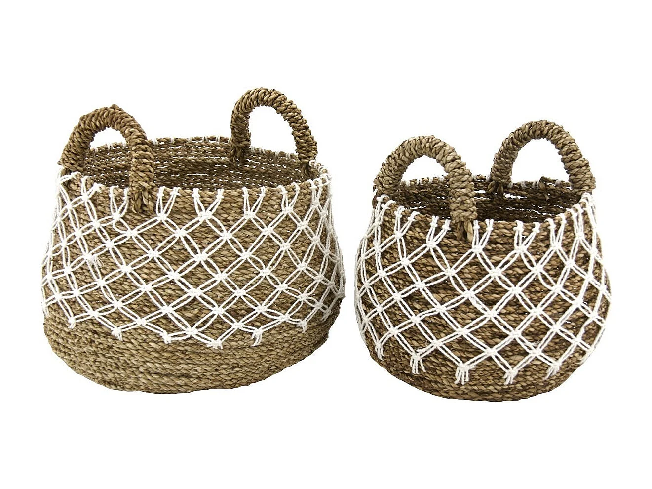 Cache-pots en jonc naturel et crochet (Lot de 2)