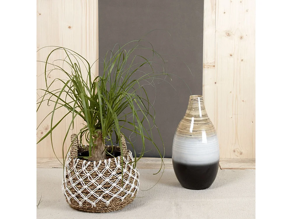 Cache-pots en jonc naturel et crochet (Lot de 2)