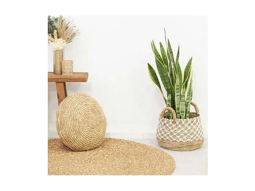 Cache-pots en jonc naturel et crochet (Lot de 2)