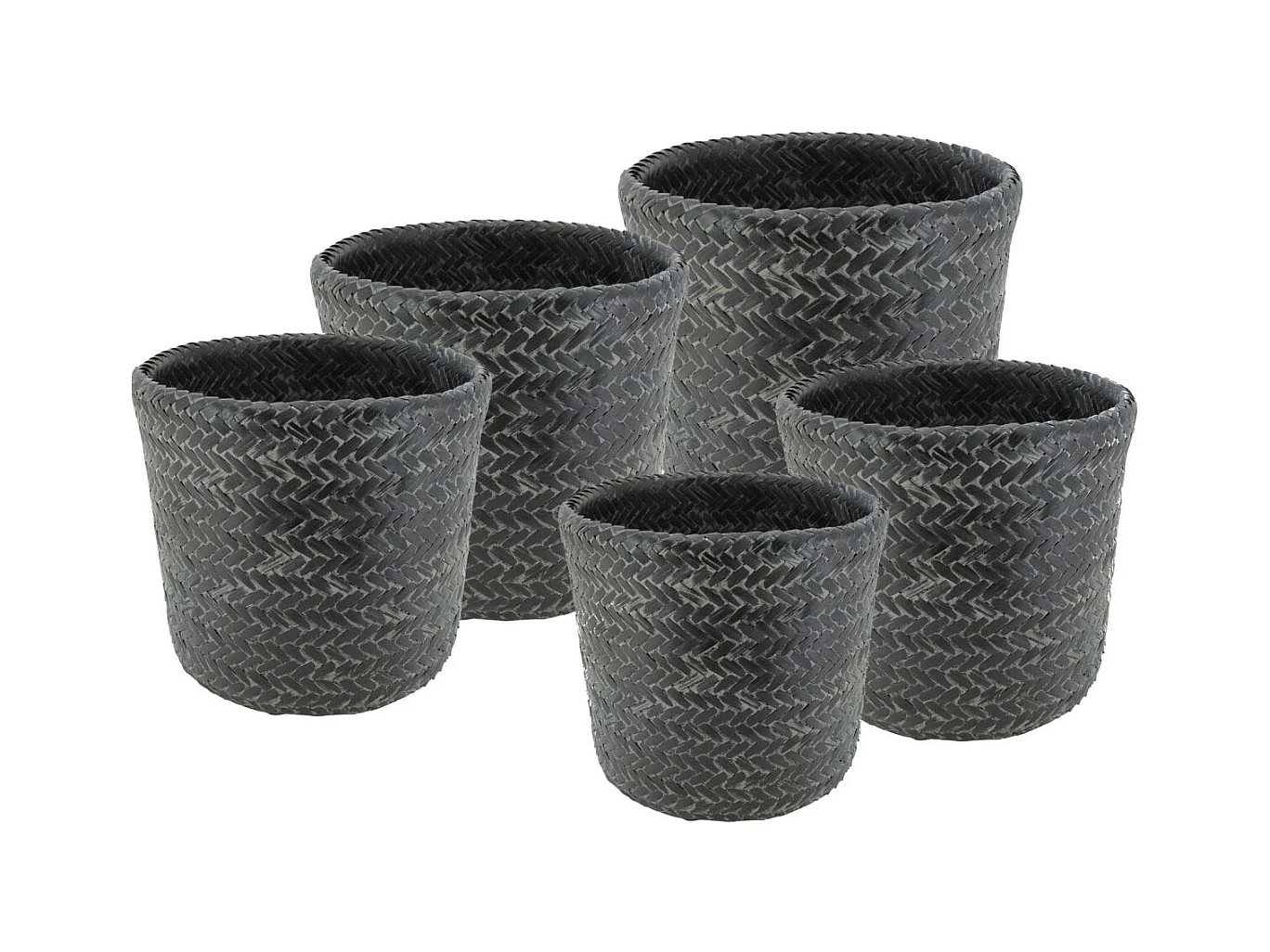 Cache pot rond en bambou patiné (Lot de 5)