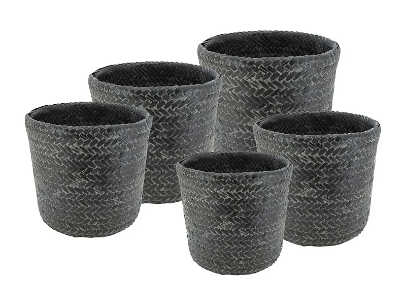 Cache pot rond en bambou patiné (Lot de 5)