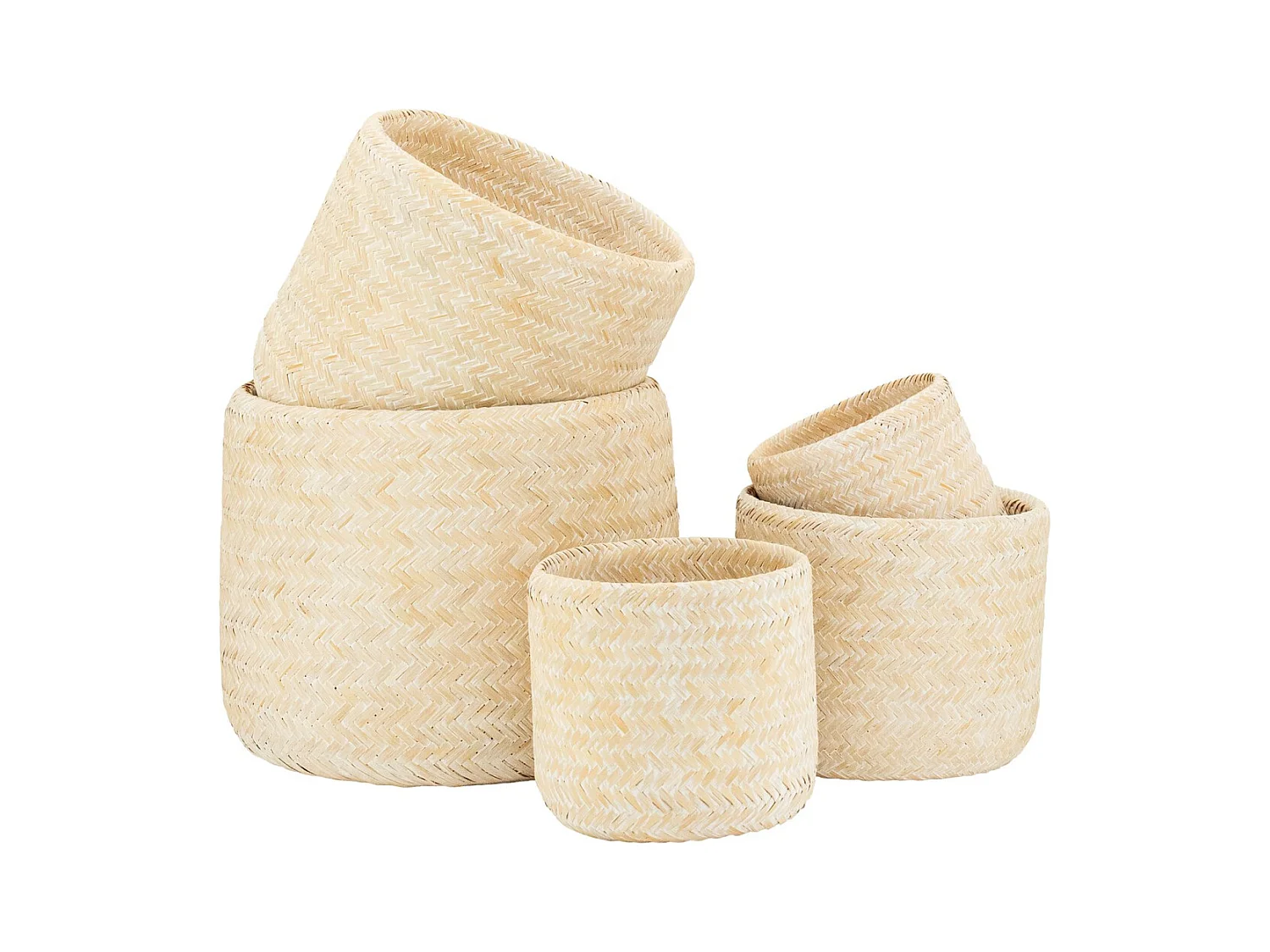 Cache pot rond en bambou patiné (Lot de 5)