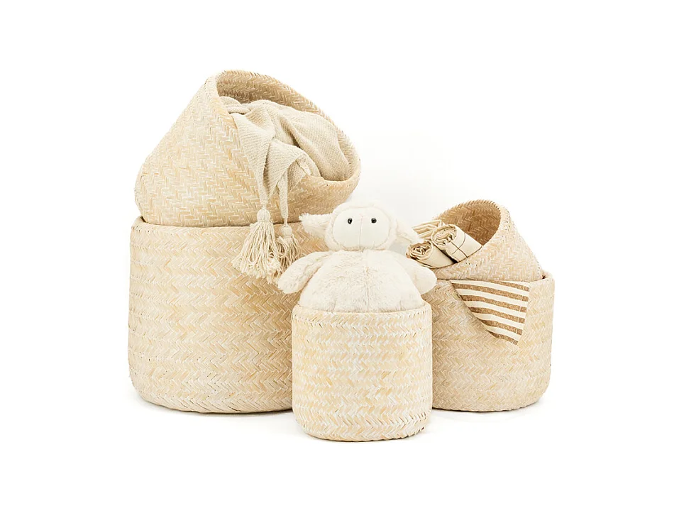 Cache pot rond en bambou patiné (Lot de 5)