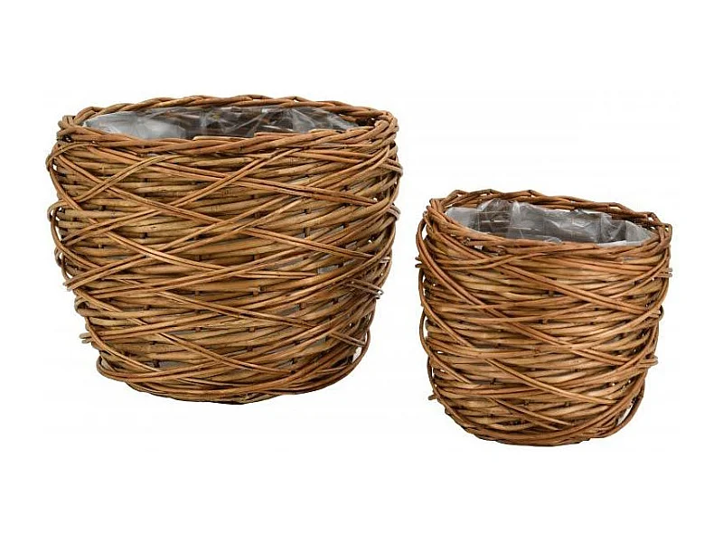 Cache pots en osier vieilli avec doublure (Lot de 2)