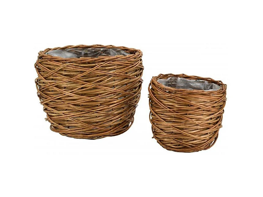 Cache pots en osier vieilli avec doublure (Lot de 2)