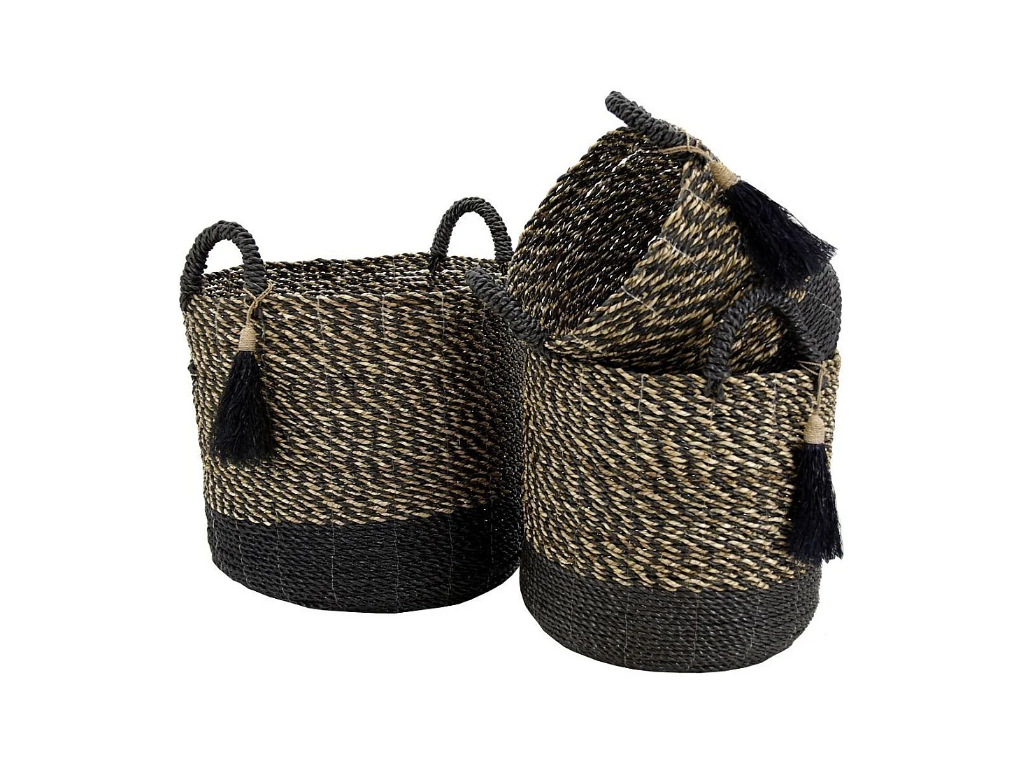 Cache-pots en raphia (Lot de 3) Noir